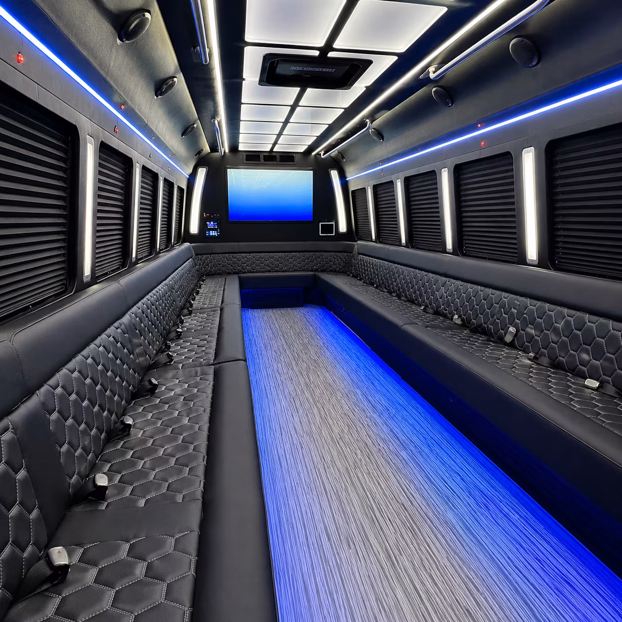 west covina 50 passenger party bus inside